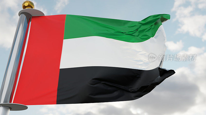 Flag of United Arab Emirates Waving in the wind, uae  National flag wave, fabric texture, close-up, 3d render